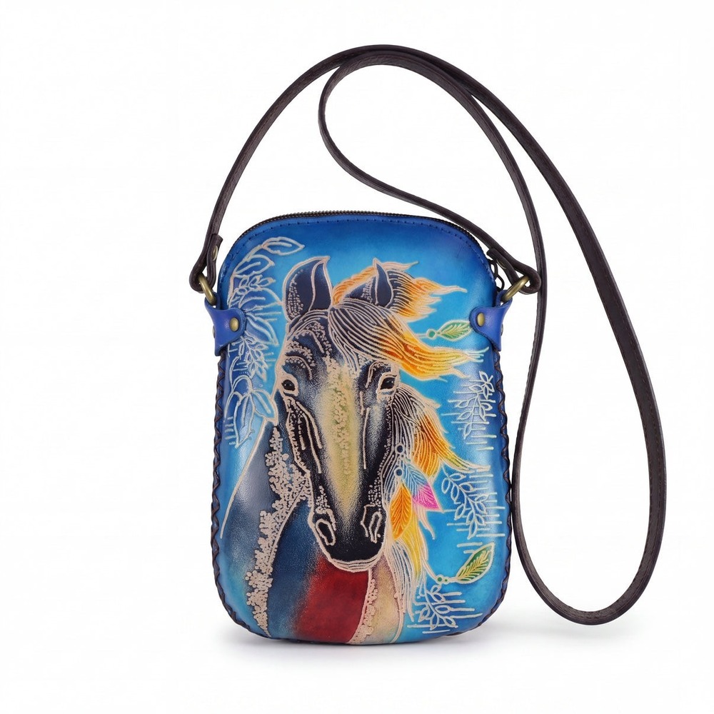 Kashani Horse Tooled Leather Crossbody Bag Small Blue Western
Horse Boho